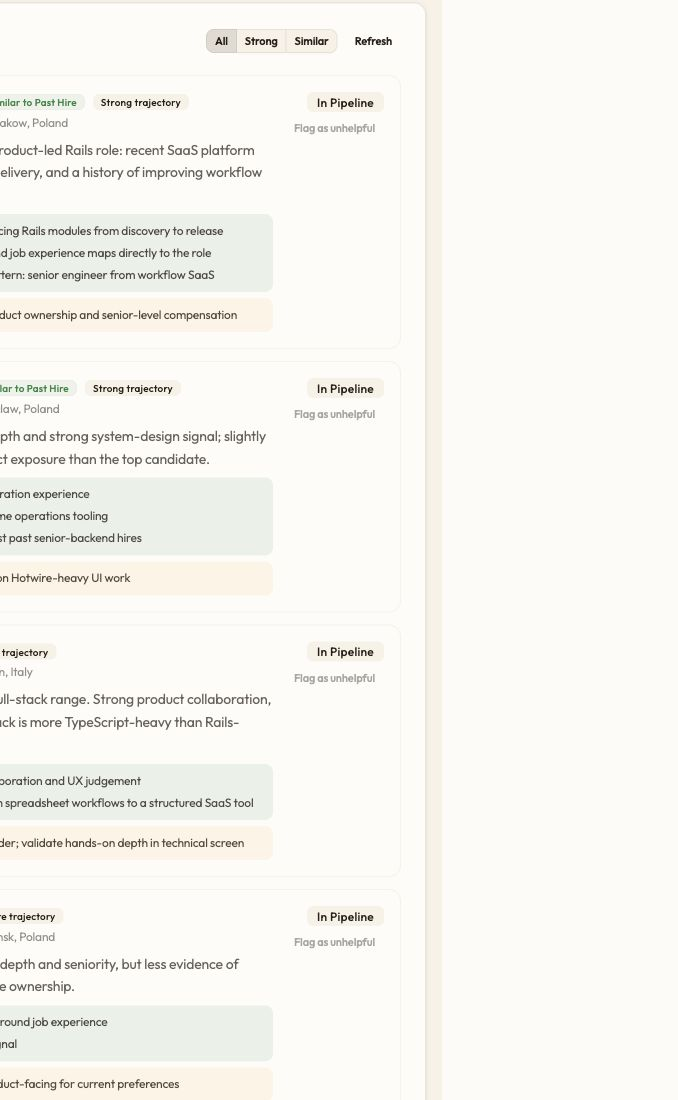 AI candidate recommendations with fit scores and reasoning