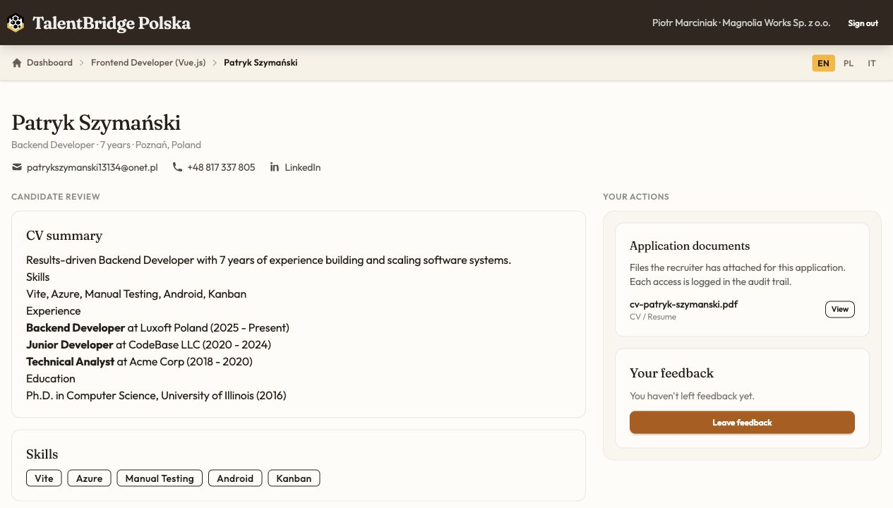 Hiring manager candidate review screen in Beehive ATS